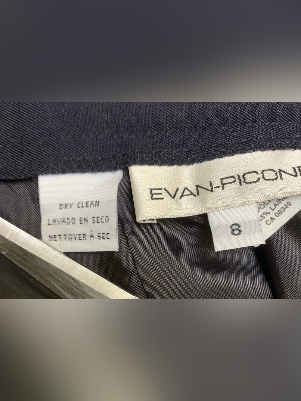 Evan-Picone Dark Blue Straight Midi Skirt-Lined-Front Slit Pockets-Poly Wool-8 - Picture 4 of 5